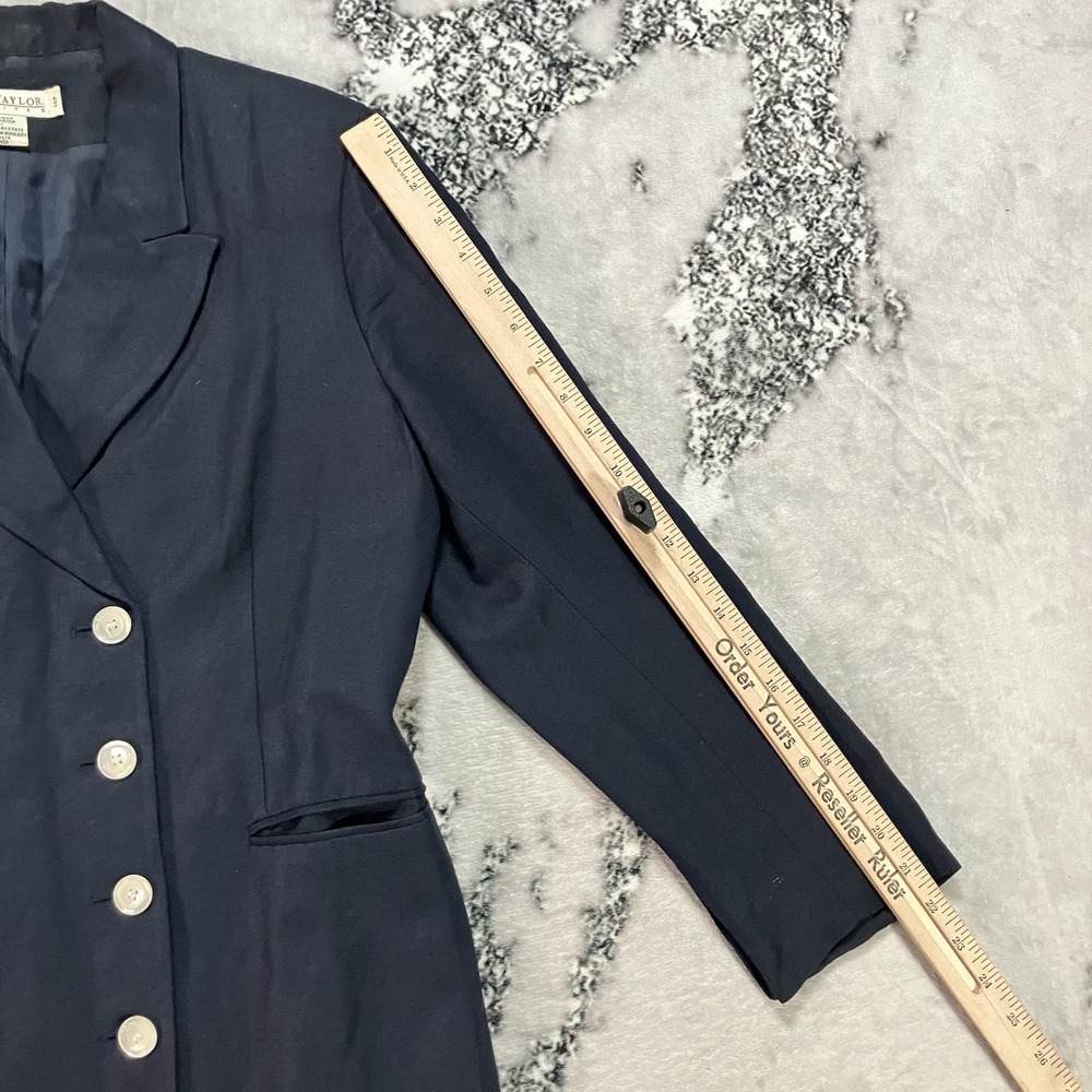 Vtg Ann Taylor Double Breasted Blazer Womens Size 10P Navy Linen Blend Nautical - Picture 2 of 10
